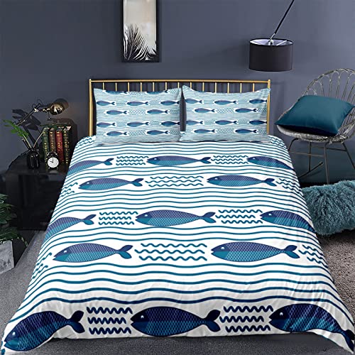 RFFLUX 3D Fisch Ozean Tiere Bettwäsche Set 135x200 cm 2teilig mit Reißverschluss Weiche und Angenehme Schlafkomfort Microfaser Bettbezug Kinderbettwäsche mit Kissenbezug 80x80 cm