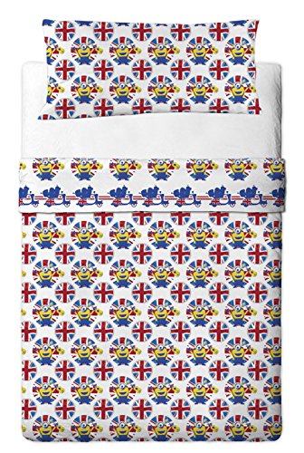 GAMANATURA Set Bettwäsche 3 teilig GB (Minions) für Ohr Spannbetttuch + Bettlaken + Kissenbezug Bett 90 cm.
