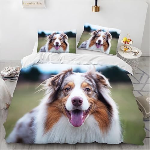 phonxia Bettwäsche 135x200 Modèle de Chien de Berger Mignon Bettbezug 135x200 mit Reißverschluss Bettwäsche-Sets 3teilig Weiche Mikrofaser + 2 Kissenbezug 80x80 cm