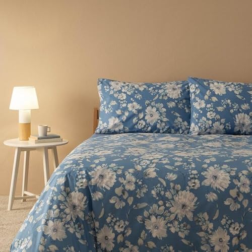 Zucchi Bettwäsche Perkal reine Baumwolle – Blaues Blumenmuster | Bettbezug 250 x 200 cm + 2 Kissenbezüge | Frisch, elegant, atmungsaktiv | Bettwäsche Made in Italy - Art. Dalia