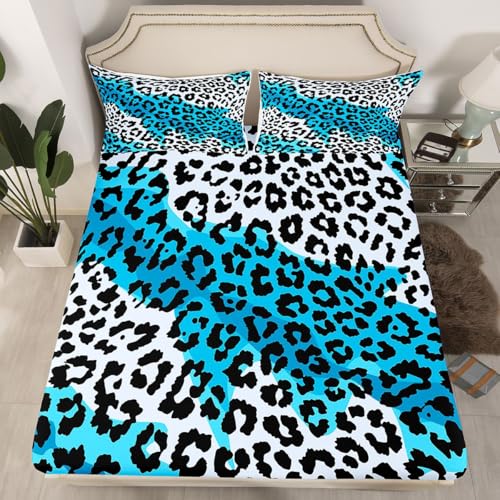 feelingyou Leopard-Druck Einbaublech M Größe Wildtierhaut Fellmuster Bettdeckung 2pcs Blauer afrikanischer Geparden Tier Bettwäsche Set für Kinder