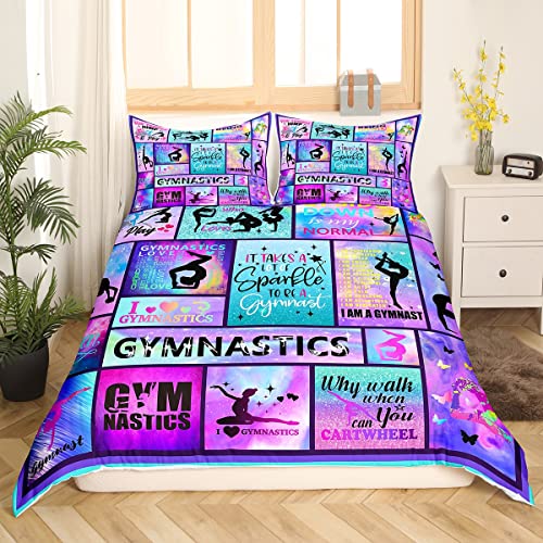 Homewish Gymnastik Geschenke Bettwäsche Set Gymnastik Liebhaber Bettbezug 135x200 für Kinder Mädchen Jugend Frauen,Geometrisch Kariert Bettbezug Bunt Tie Dye Pastell Bettwäsche Set mit 1 Kissenbezug