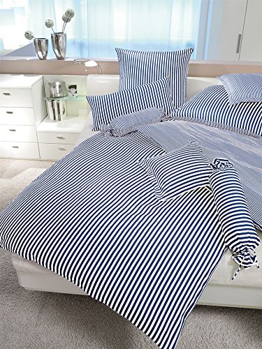 Janine Design Streifen-Bettwäsche modern Classic dunkelblau Kissenbezug einzeln 40x80 cm