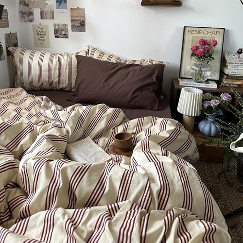 Nyescasa Bettwäsche 135x200 Beige Rot Gestreift Bettwäsche-Set Mädchen Frauen Wendebettwäsche Weiche Mikrofaser ÖKO-TEX Renforce Streifen Bettbezug mit Reißverschluss und Kissenbezug 80x80cm Nyescasa Bettwäsche 135x200 Beige Rot Gestreift Bettwäsche-Set Mädchen Frauen Wendebettwäsche Weiche Mikrofaser ÖKO-TEX Renforce Streifen Bettbezug mit Reißverschluss und Kissenbezug 80x80cm