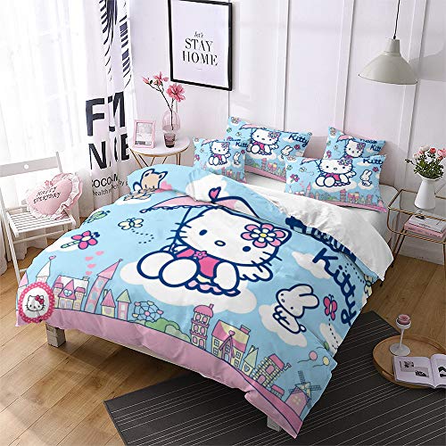 NICHIYO Hello Kitty Christmas Bettwäsche Set - Bettbezug und Kissenbezug,Mikrofaser,3D Digital Print dreiteiliger Bettwäsche(Bettbezug + Kissenbezüge) (6,Single 135 * 200cm)