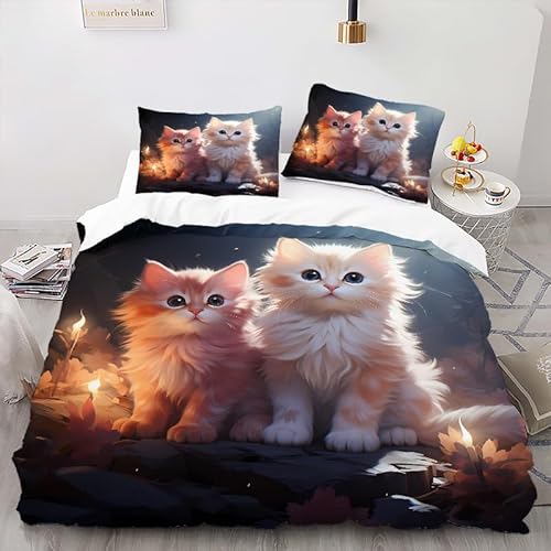 Zbeiba Gelbe Weiße Katzen Bettwäsche 135x200,Bettwäsche Sets,Mikrofaser Bettbezug + 2 Kissenbezug?135x200+2 * 80x80,Sti6?