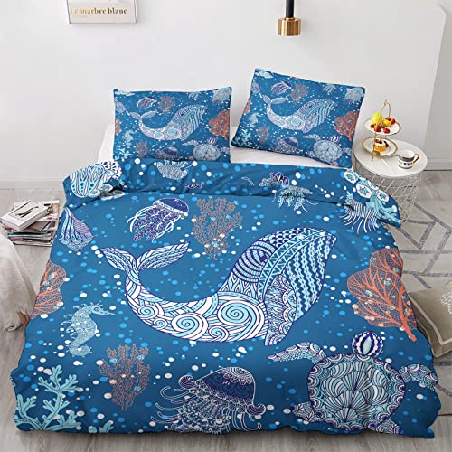 VOSILE Meeresschildkröte Bettwäsche 155x220, Maritimes Thema Muster - Weiche Microfaser Bettwäsche-Sets 2 Teilig - 1 Bettbezug mit Reißverschluss + 1 Kissenbezug 80x80 cm