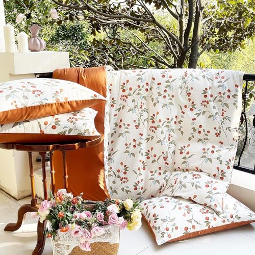 Sedefen Bettwäsche 135x200 cm 4teilig Orange Weiß Blätter Blumen Wendebettwäsche Set Mädchen Teens Microfaser Einzelbett 2 Bettbezug + 2 Kissenbezug 80x80cm mit Reißverschluss