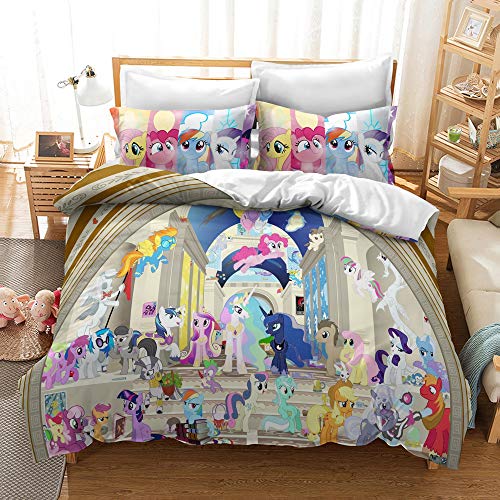 YINGD My Little Pony Friendship is Magic Bettwäsche-Set, bedruckt, Bettbezug und Kissenbezug, für Kinder, Erwachsene, Anti-Milben, plus Samt, 200 x 200 cm