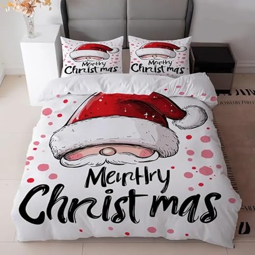YZQGLHP Bettbezüge 200x200 Weihnachtsmann, Bettwaesche Punkte, Bettbezug Mikrofaser 3teilig, Bettwäsche Weich Atmungsaktiv und 2 Kissenbezüge 80x80 cm, mit Reißverschluss Weihnachten