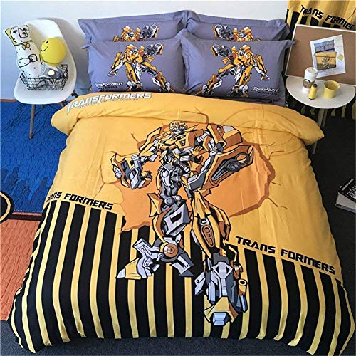 Canvas 3D-Druck Bettbezug-Set Iron-Man Transformers Bumblebee Superman Muster Kinder Bettwäsche Set Erwachsene 1 Bettbezug 2 Kopfkissenbezüge,AUSingl e