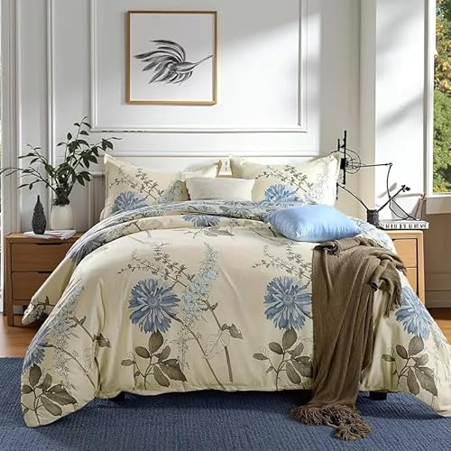 EXSANLIEAY Elegant Und Schlicht Bettwäsche-Sets 135x200 cm Blaue Blumen Bettbezug Kreatives 3D Effekt Weich Microfaser Deckenbezug mit Reißverschluss und 2 Kissenbezug 80x80 cm