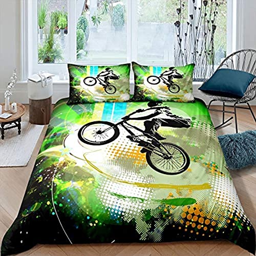 XXXXAWA Bettwäsche Sets BMX-Hip-Hop Betten Set Bettbezug Set für Kinder Jungen Mädchen Mikrofaser 3 Stück Bettwäsche Set/Bettwäsche 135x200 + 2 Kissenbezug 80x80 cm