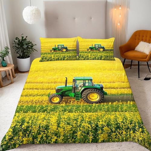 MDKLXIDF Bettwäsche 135x200 Traktor Weich Mikrofaser Bettbezug Set Für Jungen Mädchen Einzelbett, Hypoallergen Bettbezüge mit Reißverschluss und 1 Kissenbezug 80x80 cm
