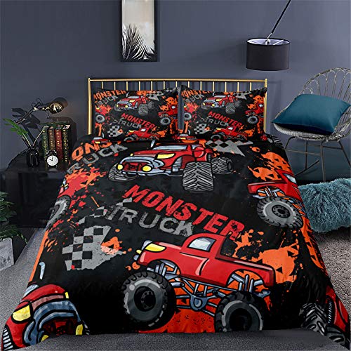 AYMAING Bettwäsche 135x200 cm Traktor-Trecker-Motiv Junge Kinder-Bettwäsche-Set Traktoren-Motiv - Fotodruck Rot