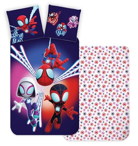 BrandMac Spidey Baby-Bettwäsche-Set | Kinderbettgröße 100 x 140 cm + Kissenbezug 40 x 45 cm | 100% Baumwolle | Weiches Wende-Bettwäsche-Set