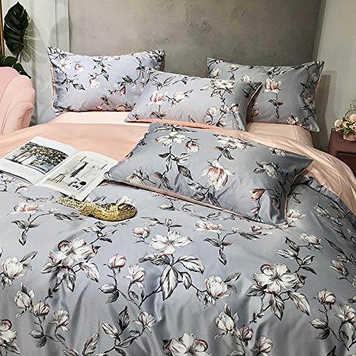 GEEKCOOK Bettbezug,Eisseide Bettbezug vierteilige Sommer nackt schlafende Seidenbettwäsche Sprache Blumen_1.2 [Bettbezug 150 * 200] dreiteiliger Anzug