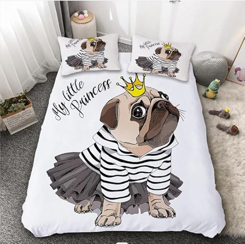 Generisch Bettwäsche 200x200 Mops Bettwäsche-Sets 3D Prin-Bettwäsche 200x200 cm – Mikrofaser-1Bettbezug + 2 Kissen 80x80, für Mädchen Jungen weich & pflegeleicht