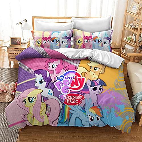 YINGD My Little Pony Friendship is Magic Bettwäsche-Set, bedruckt, Bettbezug und Kissenbezug, für Kinder, Erwachsene, Anti-Milben, plus Samt, 200 x 200 cm