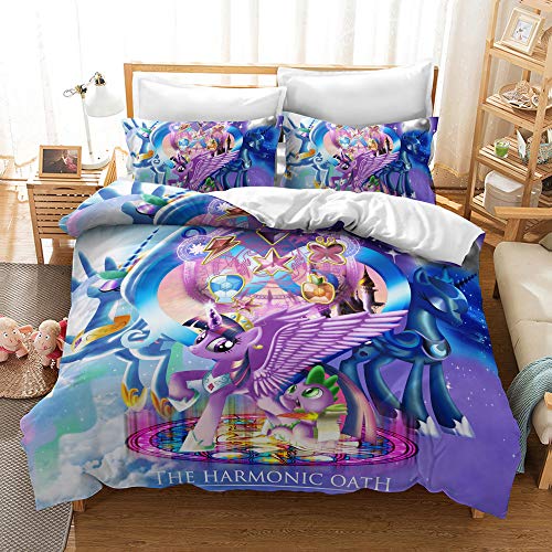 YINGD Bettbezug-Set für Einzelbett und My Little Pony Friendship is Magic, Anti-Falten-Bettwäsche, 220 x 240 cm