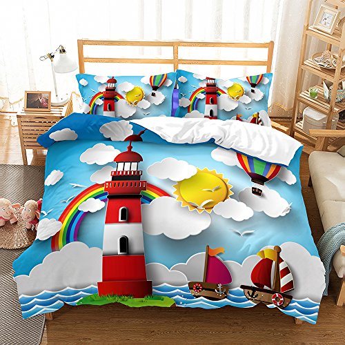 Odot Bettwäsche-Set Microfaser, 3D Bedrucktes Weiche Atmungsaktive Hypoallergen Kopfkissenbezug Bettbezug mit Reißverschluss Schließung (2pcs-135x200cm,Wachturm)