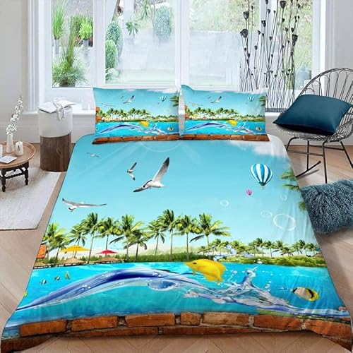 Rptidmv Bettwäsche 135x200 Meer Bettwäsche-Set mit Reißverschluss Schließung (Kinder Jungs Mädchen), Weich Microfaser Bettbezüge + 2 Kopfkissenbezug 80x80 cm