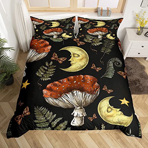 Pilz Bettwäsche Set Mädchen Sonne Und Mond Bettbezug Grunge Cartoon Pilz Schmetterling Botanische Blätter Bettwäsche Set Single All Season Für Kinder Galaxy Starry Sky Tagesdeckenbezug Mit 1