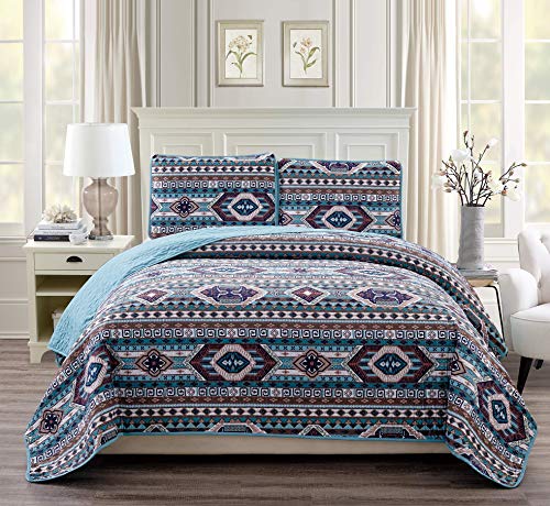 Rustikales Bettwäsche-Set im Westwestlichen Indianer-Stil in Beige, Taupe, Braun, Türkis und Marineblau, San Antonio (Doppelbett)