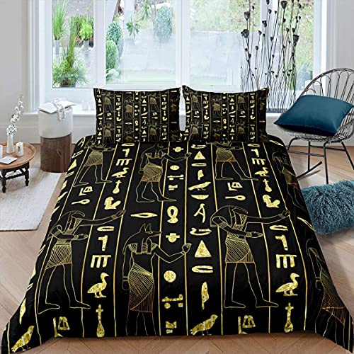 Loussiesd Antikes Ägypten Bettbezug Set Ägyptische Symbol Bettbezug Vintage Pharao Pyramide Bettwäsche Set 135x200cm Boho Stammes Bettbezug mit 1 Kissenbezüge, Gold Schwarz Loussiesd Antikes Ägypten Bettbezug Set Ägyptische Symbol Bettbezug Vintage Pharao Pyramide Bettwäsche Set 135x200cm Boho Stammes Bettbezug mit 1 Kissenbezüge, Gold Schwarz