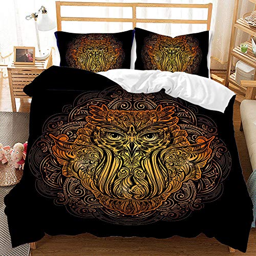 FANSU Bettwäsche-Set, Bronzierendes Tier Drucken Schlafzimmer Mikrofaser Bettwäsche Set 2/3 teilig - Kissenbezug + Bettbezug mit Reißverschluss Schließung (Eule,135x200cm)
