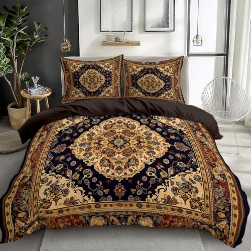 CozyRest Bettwäsche 155 x 220 cm Bettbezug Set 3 Teilig mit 2 Kissenbezügen, Muster Orientalische Drucke Wende Rötlichbraun Bettwäsche für Erwachsene Kinder, aus Weiche Mikrofaser mit Reißverschluss
