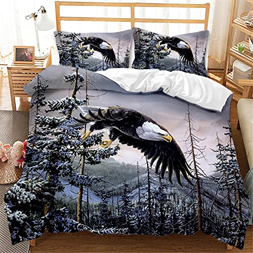 AOUAURO Bettwäsche 155x220 Adler Schnee Bettbezug Set 3D 3-Teiliges Polyester mit Reißverschluss 1 Bettbezug und 2 Kissenbezug 80x80cm 3 Stück