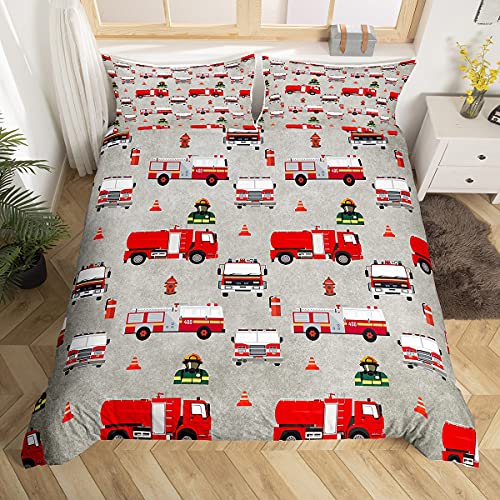 Loussiesd Feuerwehrmann-Bettwäsche -Set für Jungen, Feuerwehrauto, Bettbezug und Bettwäsche für Mädchen, Kinder, Teenager, Bettwäsche und Leinen, Einzelbettgröße mit 1 Kissenbezug