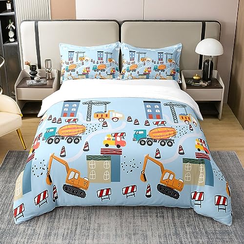 Loussiesd Bagger Baumwolle Bettwäsche Set 135x200cm BAU Fahrzeuge Betten Set für Kinder Cartoon Auto Betten Set Mädchen Jungen Jugendliche Weich Equipment Trucks Dekor Bettwäsche Set