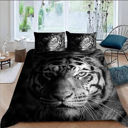 Generisch Bettwäsche 200x220 Tiger Bettwäsche-Sets 3D Prin-Bettwäsche 200x220 cm – Mikrofaser-1Bettbezug + 2 Kissen 80x80, für Mädchen Jungen weich & pflegeleicht