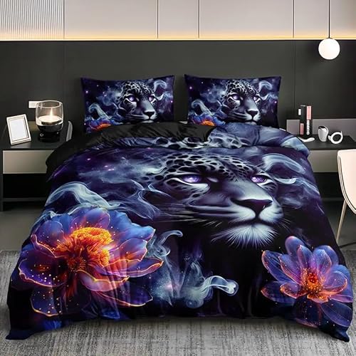 YZQGLHP Bettbezüge 135x200 Leopard, Bettwaesche Lotus, Bettbezug Mikrofaser 3teilig, Bettwäsche Weich Atmungsaktiv und 2 Kissenbezüge 80x80 cm, mit Reißverschluss YZQGLHP Bettbezüge 135x200 Leopard, Bettwaesche Lotus, Bettbezug Mikrofaser 3teilig, Bettwäsche Weich Atmungsaktiv und 2 Kissenbezüge 80x80 cm, mit Reißverschluss