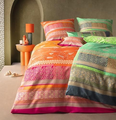 Bassetti Feinste original Bettwäsche in typischen Design, farbenfrohe Qualitätsware für gehobene Ansprüche, Verschied. Modelle zur Auswahl (Einzelbett Komfortgröße 140x220 | 70x90, Molveno O1 ORANGE)