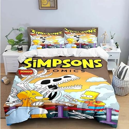 YINGD Anime Simpsons Bettwäsche-Set, Simpsons, niedliche Bettbezüge, Kissenbezüge, Schlafzimmer, für Kinder und Jugendliche