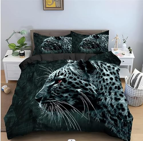 LMMSMGS Bettwäsche 140x200 70x90 Leopard Bettwäsche-Sets– Weiches Mikrofaser-Set mit Bettbezug 140x200 + 1 Kissenbezüge mit Reißverschluss Eckbinder für Mädchen Jungen