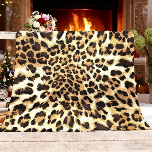 Kuscheldecke L 100x130cm Tiere Leopardenmuster Blumenmuster wasserdichte Decke aus Flanell-Sherpa Gold Bettwäsche Wohndecken Couchdecke Decken für Sofa Couch und Tagesdecke