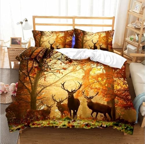 NUEYSP Bettwäsche 200x220 Elch Bettwäsche-Sets 3D-Motiv, Mikrofaser, 1 Bettbezug 200x220 + 2 Kissen 80x80 mit Verdecktem ReißVerschluss für Mädchen Jungen.