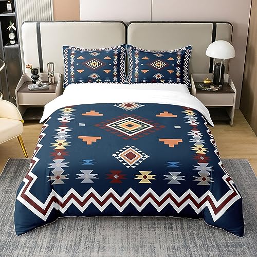 Azteken-Bettwäsche-Set, 100 % Baumwolle, für Einzelbett, Boho-Retro-Streifen, ethnischer Tribal-Pfeil, Western-Bettbezug, Southwest Vintage, geometrisches Muster, Bettwäsche-Set mit 1 Kissenbezug,