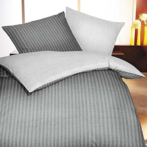 Kaeppel Feinbiber Bettwäsche mit Reißverschluss Eternity Combo, Schiefer 135 x 200 + 80 x 80 cm