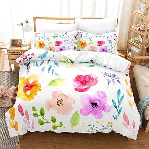 Rodths Bettwäsche 135x200 Bunte Blumenn Bettbezug 135 x 200 2er Set, Weiche Microfaser Sommerbettwäsche mit ReißVerschluss, 1 Kissenbezug 80x80 cm, Bügelfreie Weich Bettdeckenbezug