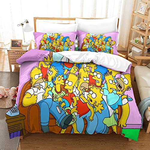 YINGD The Simpsons Bettbezug-Set, Bettwäsche, Anime-Charaktere, Bettbezüge, leicht, Bettbezug, 1 x Kissenbezug, 2-teilig (140 x 200 cm)