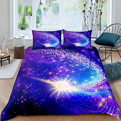 richhome Fliederhimmel Bettwäsche-Set Fantasie Flieder Bettwäsche Set 155x220cm Sterne voll Betten Set für Kinder Jungen Mädchen Teenager 2St.Bettbezug