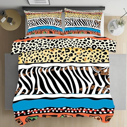 LLponhg Bettwäsche 200x200 Abstrakter Leopard Bettwäsche Set Weich Microfaser Kuschelige Bettwäsche, Geometrische Streifen Wendebettwäsche Farbe Bettbezug und Kissenbezug 80x80cm