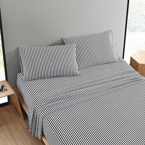 MARIMEKKO Komplettes Bettlaken-Set, hochwertiges Baumwoll-Perkal-Bettwäsc he-Set mit passenden Kissenbezügen, leicht und atmungsaktiv (AJO Schwarz, Full)