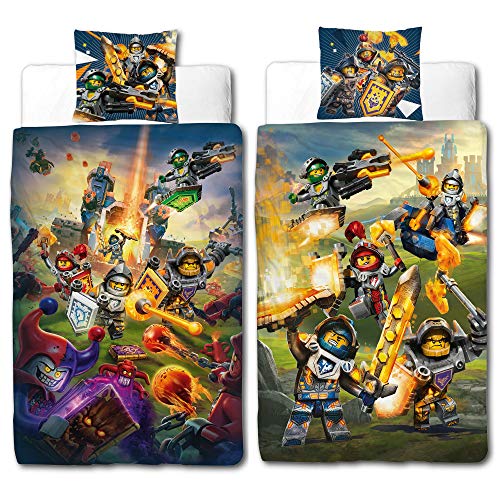 BERONAGE Linon Kinder Bettwäsche Lego Nexo Knights Blue Action - 135 x 200cm + 80 x 80cm - Neu & Ovp - 100% Baumwolle - Lance - Axl - Macy - Clay - Aaron - Jestro Renforcé - deutsche Größe