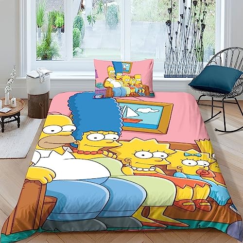 LENTLY The Simpsons Bettwa?sche 3er Set Mit 3D Bettwäsche-Sets Mikrofaser Bettbezüge, Kinder Bettbezug Set Mit Kissenbezug Single?135x200cm?